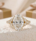 4 CT Oval Lab Diamond Engagement Ring  Leaf Side Stone Ring