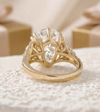 4 CT Oval Lab Diamond Engagement Ring  Leaf Side Stone Ring