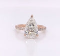Direct top view showcasing a brilliant 4 carat pear cut lab grown diamond in rose gold