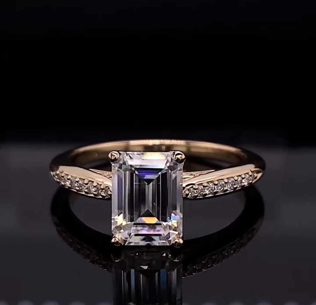 Direct top-down view showing the step-cut clarity and symmetry of a 3 CT emerald cut lab diamond