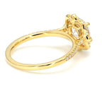 Under-gallery view showing the floral basket detail and polished inside band of the lab diamond ring.