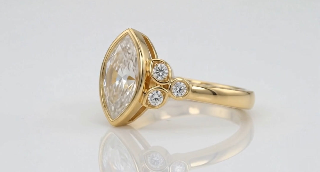 Bezel Set 3 CT Marquise Lab Grown Diamond Side Round Cut Ring