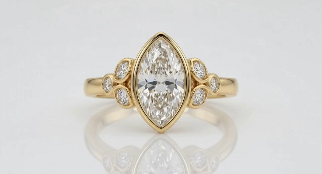 Bezel Set 3 CT Marquise Lab Grown Diamond Ring