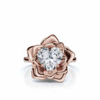 Sculptural Flower Petal Setting, 3 CT Heart Cut Lab Grown Diamond Floral Rose Ring