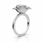 Sculptural Flower Petal Setting, 3 CT Heart Cut Lab Grown Diamond Floral Rose Ring