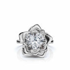 Sculptural Flower Petal Setting, 3 CT Heart Cut Lab Grown Diamond Floral Rose Ring