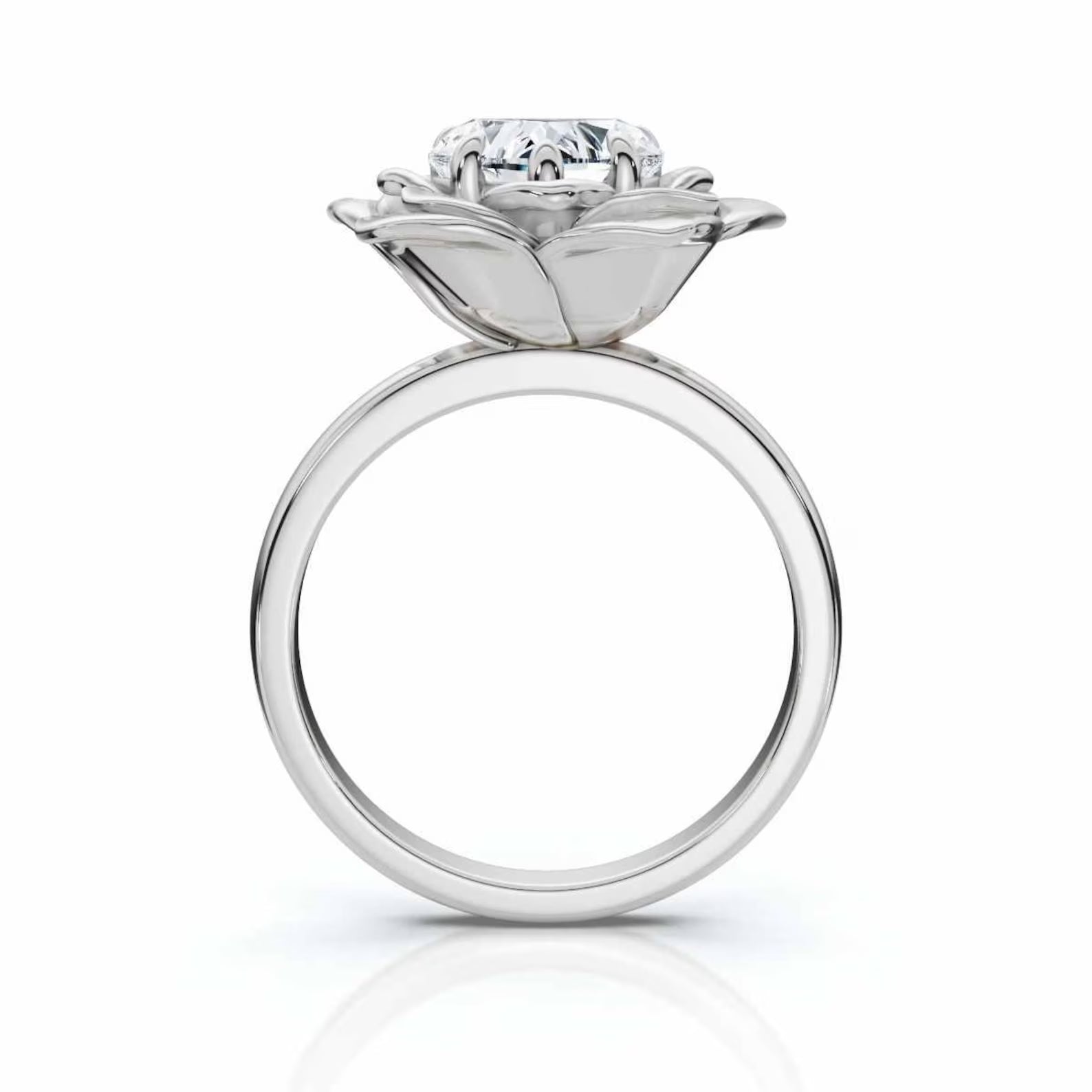 Sculptural Flower Petal Setting, 3 CT Heart Cut Lab Grown Diamond Floral Rose Ring
