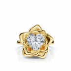 Sculptural Flower Petal Setting, 3 CT Heart Cut Lab Grown Diamond Floral Rose Ring