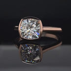 3 Carat Cushion Cut Lab Grown Diamond Bezel Engagement Ring in 14K Gold