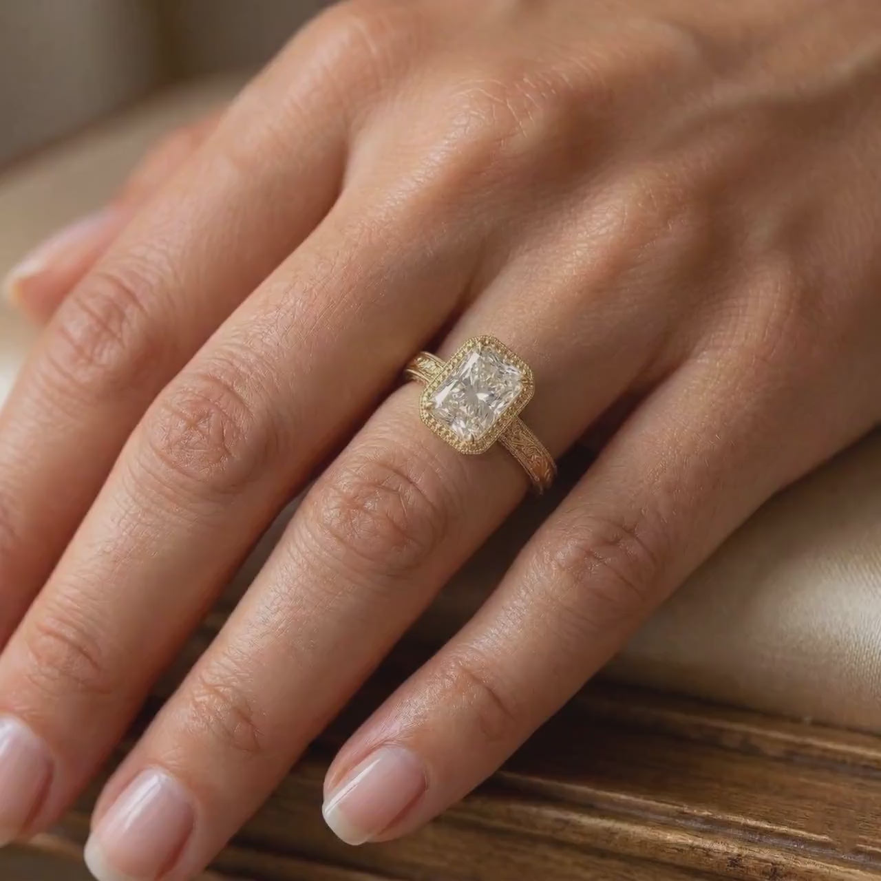 Vintage Art Deco 3 Carat Radiant Cut Engagement Ring with Milgrain Bezel