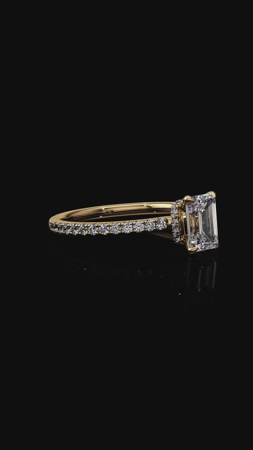 2 CT Emerald Cut Lab Grown Diamond Engagement Ring with Hidden Halo | IGI Certified