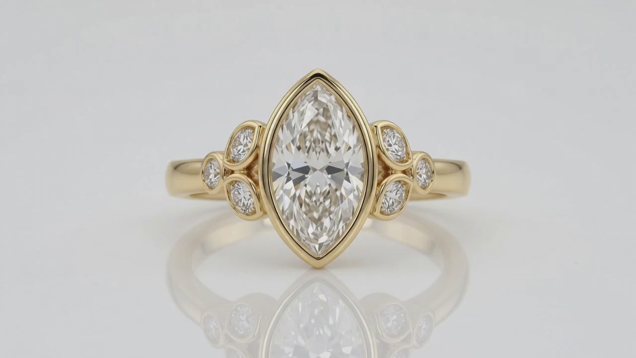 Bezel Set 3 CT Marquise Lab Diamond Engagement Ring Video