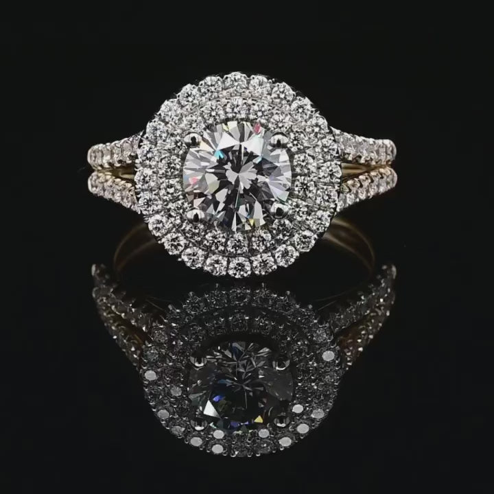2 CT Round Cut Lab Diamond Double Halo Engagement Ring | Yellow Gold