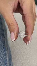 2 CT Radiant Cut Lab Grown Diamond Engagement Ring in Double Band Setting with Hidden Halo