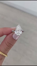 4 CT Pear Cut Lab Grown Diamond Engagement Ring with Pavé Band