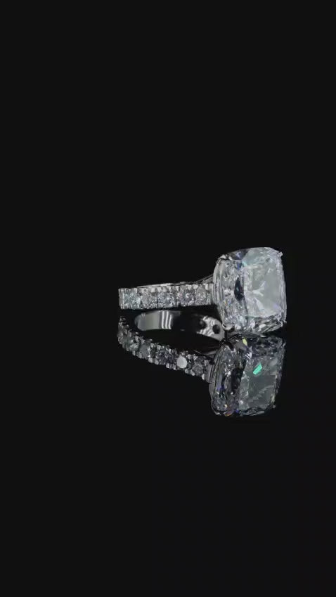 4 CT Cushion Cut Lab Grown Diamond Engagement Ring with Pave Band & Hidden Gallery