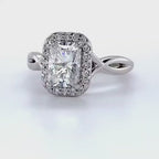 2 CT Radiant Cut Lab Grown Diamond Twist Halo Ring in 14K White Gold