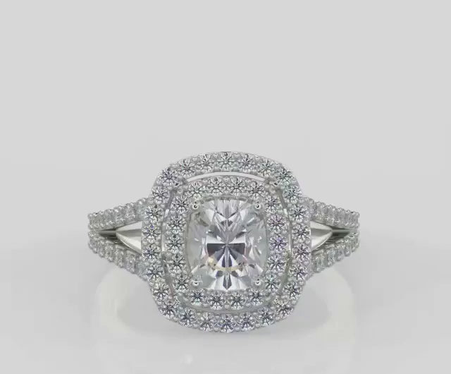 2 Carat Cushion Cut Lab Diamond Double Halo Ring in White Gold