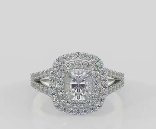 2 Carat Cushion Cut Lab Diamond Double Halo Ring in White Gold