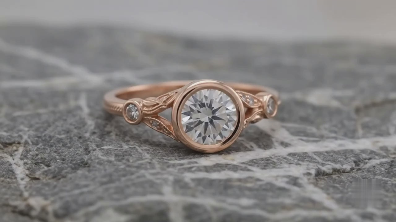 2 CT Round Cut Lab Grown Diamond Vintage Bezel Engagement Ring in Rose Gold