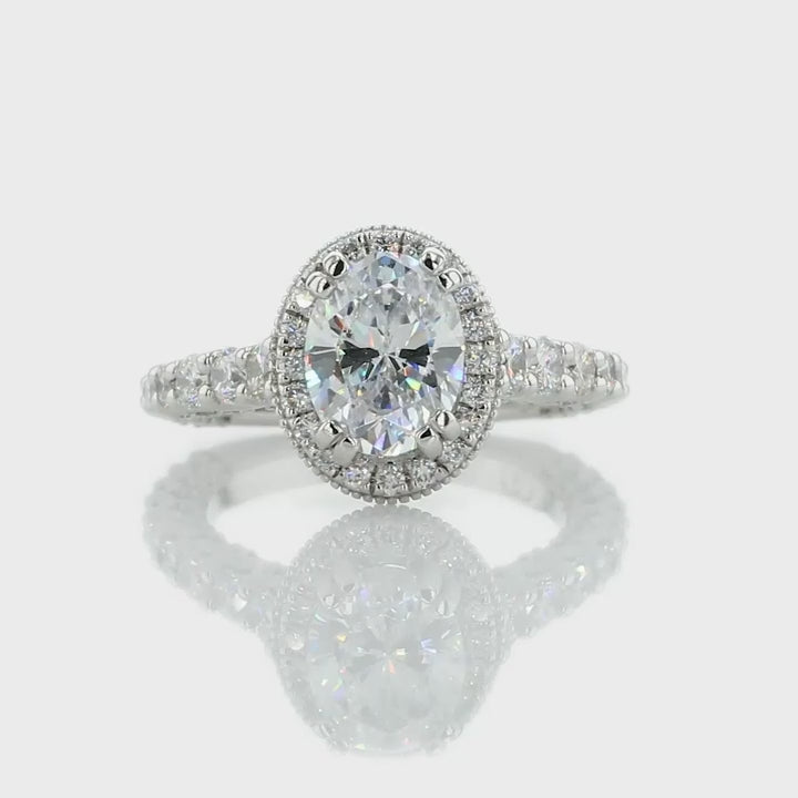 2 Carat Oval Lab Grown Diamond Halo Engagement Ring in White Gold