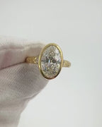 4 Carat Oval Cut Lab Grown Diamond Milgrain Bezel Vintage Ring in 14K Gold