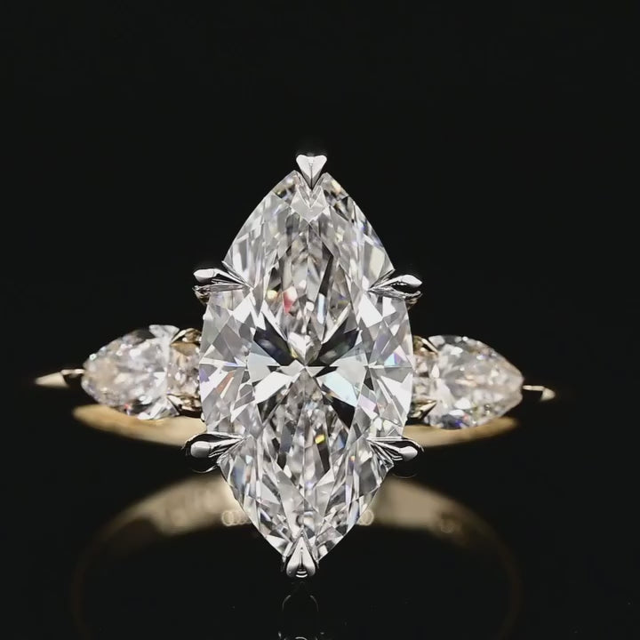 Modern 3 CT Marquise & Pear Cut Lab Diamond Engagement Ring in Two-Tone Gold