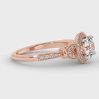3 CT Round Lab Diamond Vintage Leaf Accent Halo Ring in 14K Rose Gold