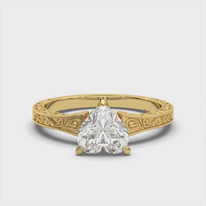 2 CT Heart Cut Lab Grown Diamond Vintage Ring | Engraved Scrollwork Band