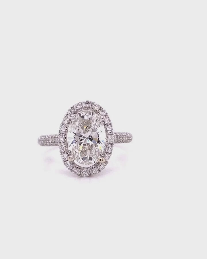 4 CT Oval Cut Lab Grown Diamond Halo Engagement Ring in White Gold