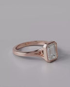 3 CT Emerald Cut Bezel Set Lab Grown Diamond Ring in Rose Gold | IGI Certified