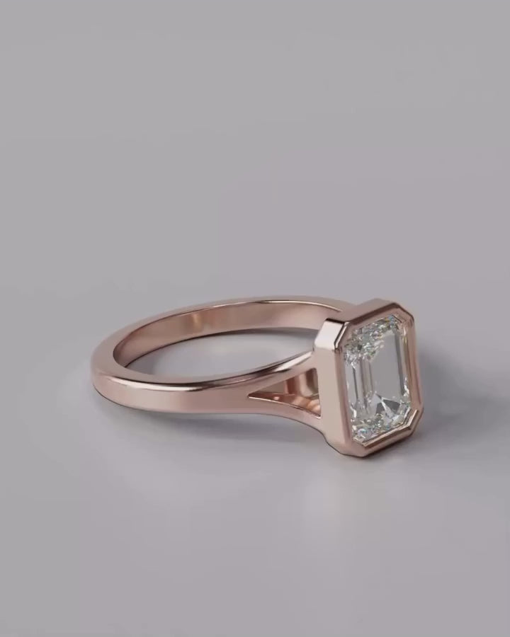 3 CT Emerald Cut Bezel Set Lab Grown Diamond Ring in Rose Gold | IGI Certified
