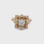 1.5 Carat Round Cut Lab Diamond Floral Lotus Petal Ring with Pavé Band