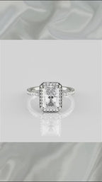 3 Carat Radiant Cut Lab Grown Diamond Halo Engagement Ring with Pave Band
