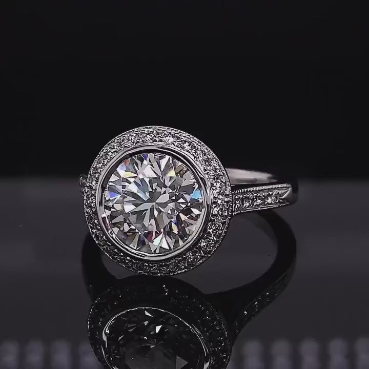 3 Carat Round Lab Grown Diamond Halo Ring with Milgrain Detail