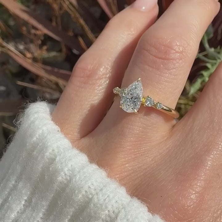 2 Carat Pear Lab Diamond Ring with Graduated Accent Stones | Yellow Gold