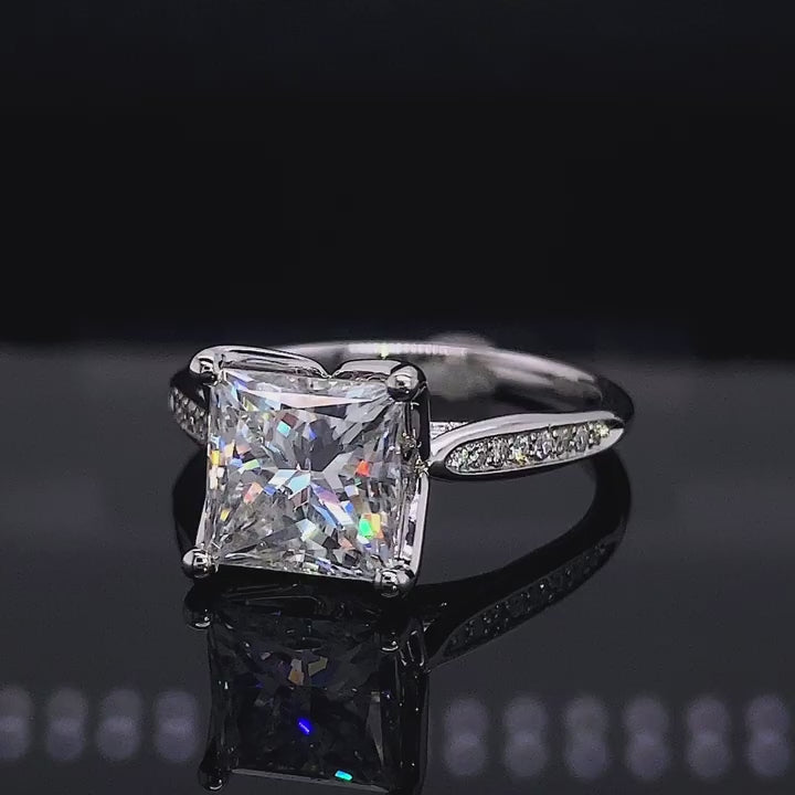 3 CT Princess Cut Lab Grown Diamond Engagement Ring | Pavé Diamond Accent Band