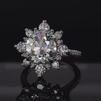 3 Carat Round Cut Lab Diamond Floral Sunburst Engagement Ring in White Gold