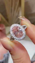 3 CT Fancy Pink Oval Lab Grown Diamond Ring with Double Halo & Split Shank
