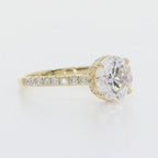 3 CT Round Cut Lab Grown Diamond Engagement Ring in Yellow Gold with Pavé Band & Vintage Hidden Halo