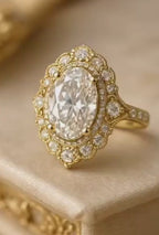 Vintage Scalloped 4 CT Oval Lab Diamond Engagement Ring