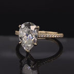 3 CT Pear Cut Lab Grown Diamond Ring with Hidden Halo in 14K Yellow Gold