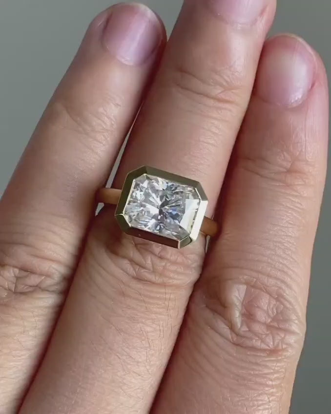 3 CT East-West Radiant Cut Lab Grown Diamond Bezel Engagement Ring in 14K Yellow Gold