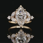 4 Carat Marquise Cut Lab Diamond Engagement Ring in Yellow Gold with Vintage Scrollwork