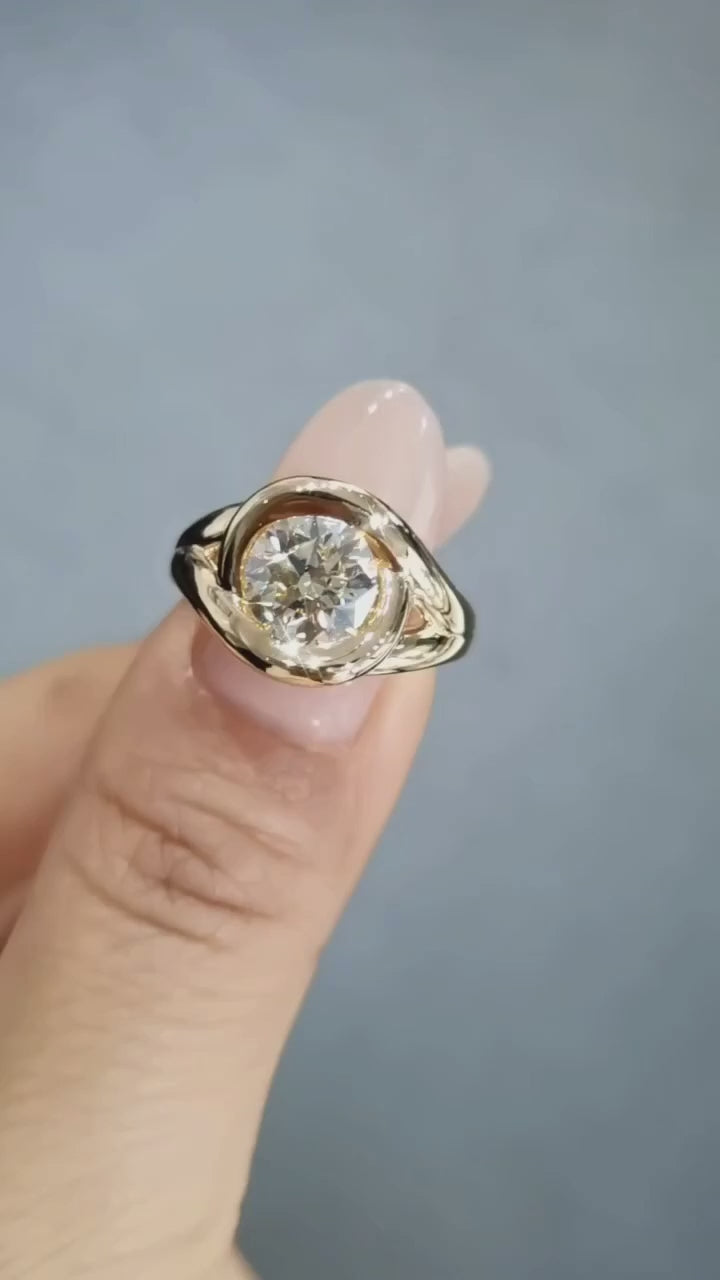Modern Sculptural 2 CT Round Lab Grown Diamond Engagement Ring