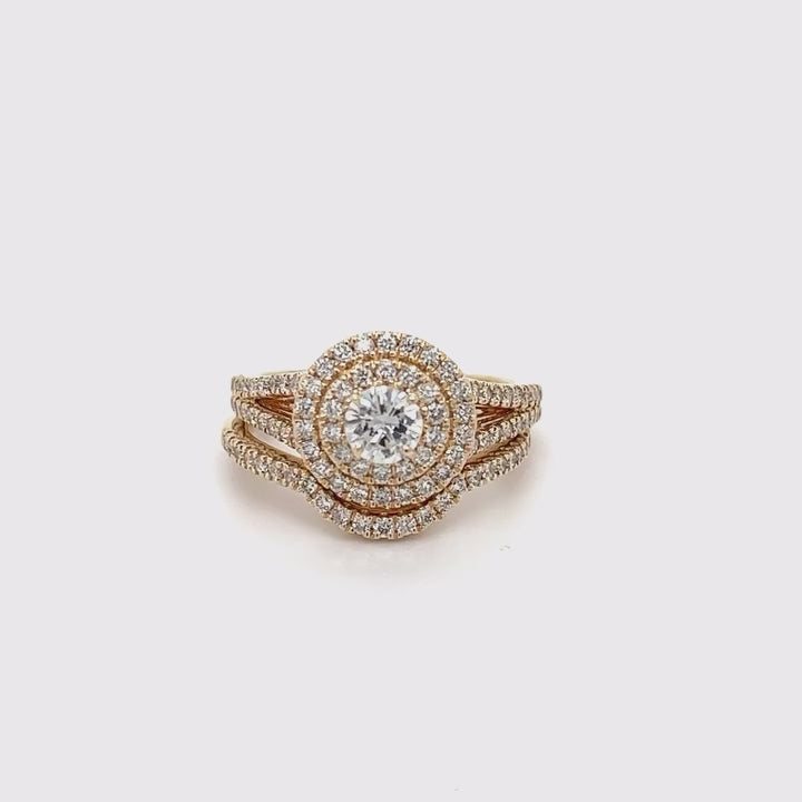 1.5 CT Round Cut Lab Diamond Double Halo Bridal Set with Triple Band Design