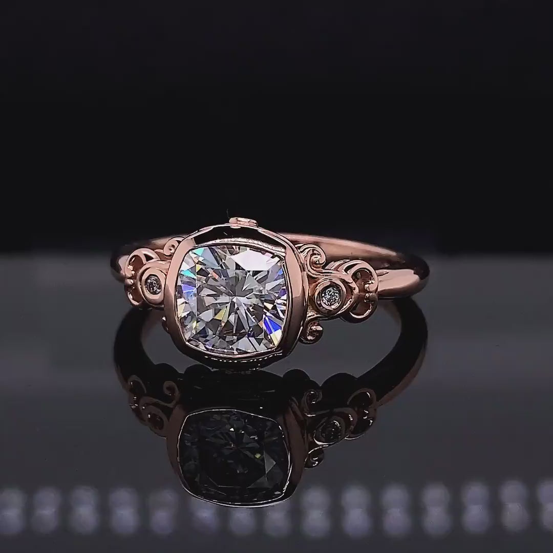 2 CT Cushion Cut Lab Grown Diamond Ring. Featuring a vintage bezel setting 