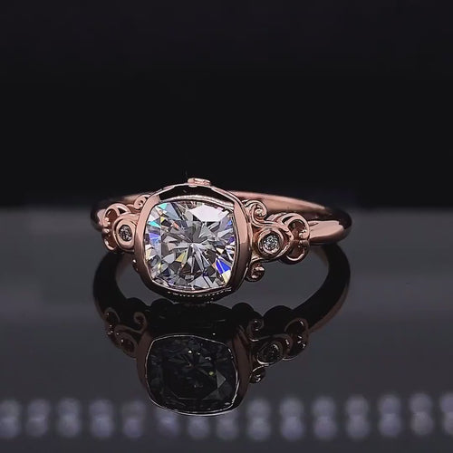 2 CT Cushion Cut Lab Grown Diamond Ring. Featuring a vintage bezel setting 