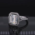 Split Shank 3 CT Emerald Cut Lab Grown Diamond Halo Ring.