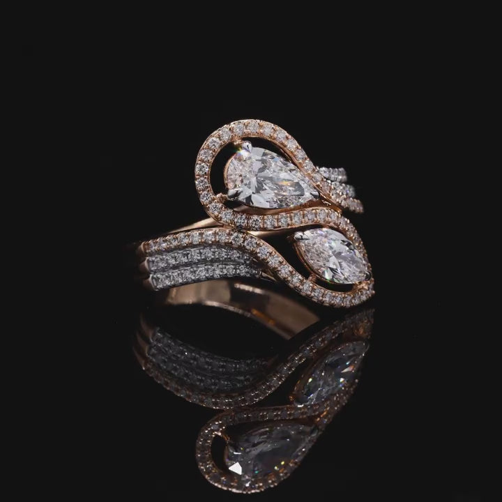 Two-Stone Pear & Marquise Lab Diamond Halo Bypass Ring